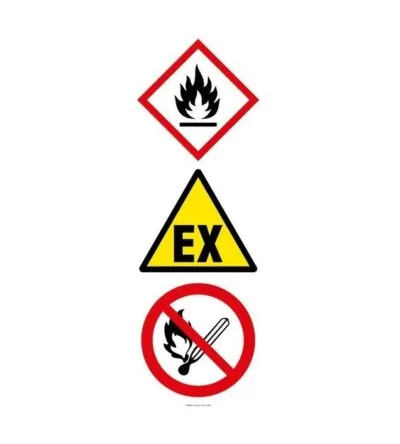 Combination sign - Flammable + Explosive atmosphere + Smoking and open flames prohibited
