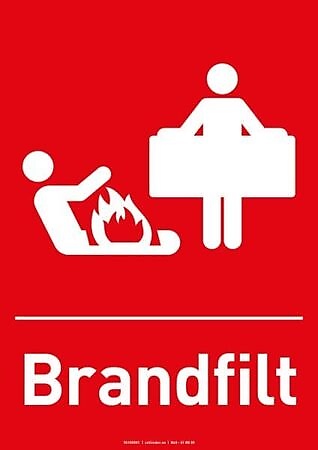 Printed double-sided flag sign with symbol + text for Brandfilt