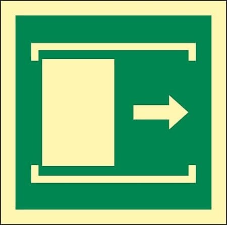 IMO Illuminating SafeSign "Door slides right to open"