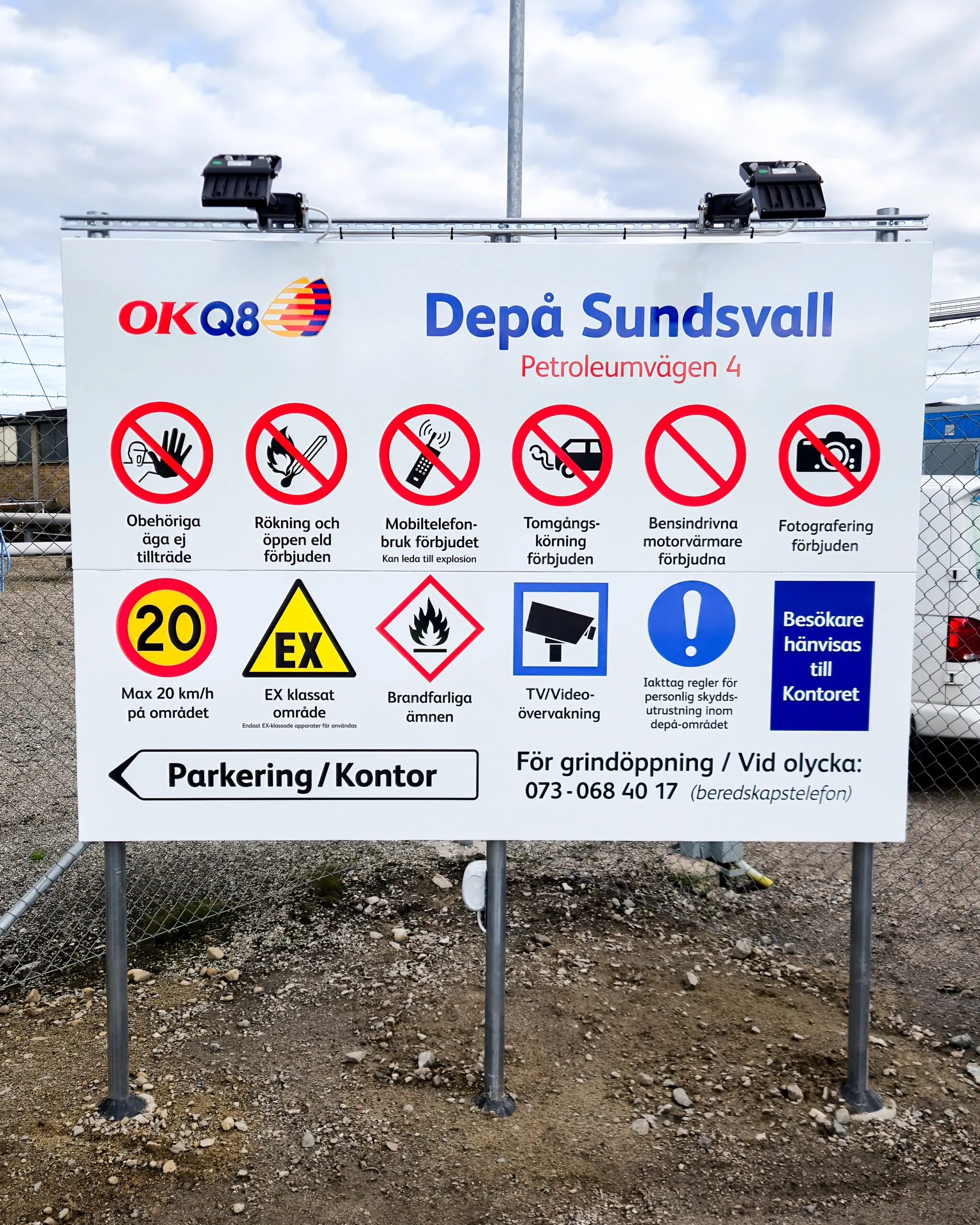 Informationsskylt vid OKQ8 Depå Sundsvall